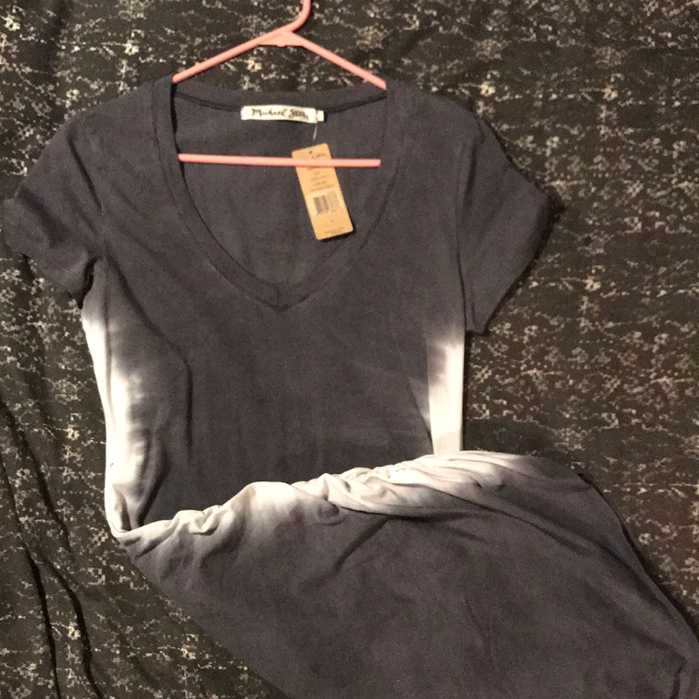 Michael Stars V neck ruched side mini dress sz Lg